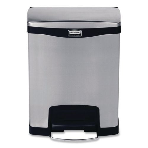 Image of Rubbermaid® Commercial 1901985 Slim Jim Stainless Steel Step-On Container, Front Step Style, 8 gal, Stainless Steel, Black