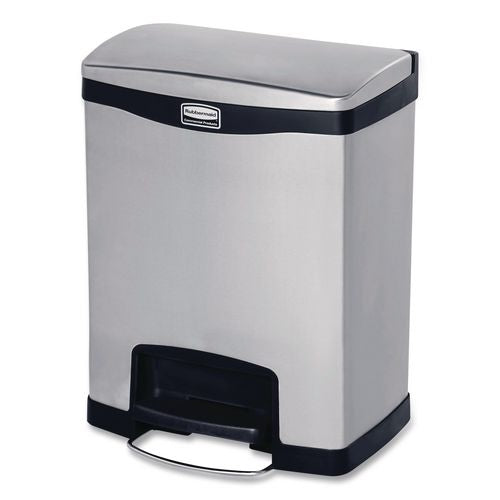 Image of Rubbermaid® Commercial 1901985 Slim Jim Stainless Steel Step-On Container, Front Step Style, 8 gal, Stainless Steel, Black