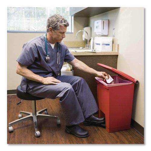 Image of Rubbermaid® Commercial FG614400RED Indoor Utility Step-On Waste Container, 12 gal, Plastic, Red