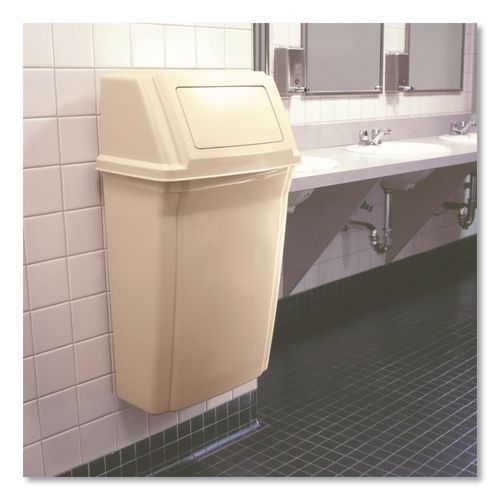 Image of Rubbermaid® Commercial FG782200BEIG Slim Jim Wall-Mounted Container, 15 gal, Plastic, Beige