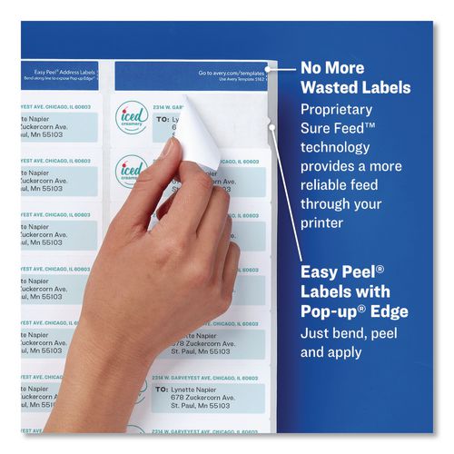 Image of Avery® 5160CT Easy Peel White Address Labels with Sure Feed Technology, Laser, 1 x 2.63, 30/Sheet, 100 Sheets/Pack, 5 Packs/Carton