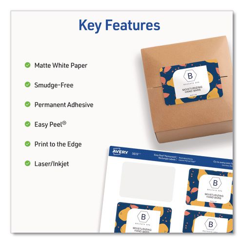 Image of Avery® 05619 Rectangular Labels with Sure Feed Technology, Inkjet/Laser, 2 x 3, Matte White, 8 Labels/Sheet, 25 Sheets/Pack
