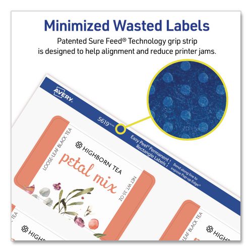Image of Avery® 05619 Rectangular Labels with Sure Feed Technology, Inkjet/Laser, 2 x 3, Matte White, 8 Labels/Sheet, 25 Sheets/Pack
