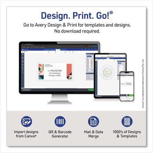 Image of Avery® 05619 Rectangular Labels with Sure Feed Technology, Inkjet/Laser, 2 x 3, Matte White, 8 Labels/Sheet, 25 Sheets/Pack