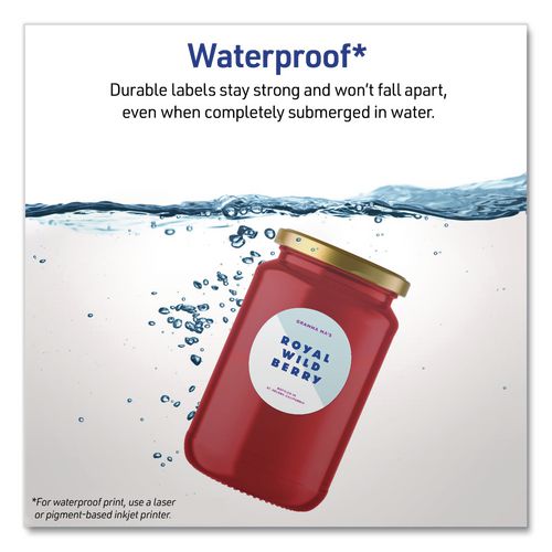 Image of Avery® 05657 Waterproof Round Labels with Sure Feed Technology, Laser/Pigment-Based Inkjet, 2" dia, Matte White, 12/Sheet, 8 Sheets/Pack