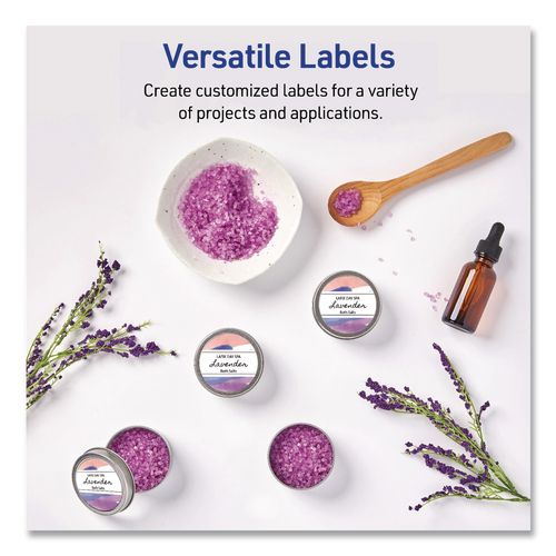 Image of Avery® 05657 Waterproof Round Labels with Sure Feed Technology, Laser/Pigment-Based Inkjet, 2" dia, Matte White, 12/Sheet, 8 Sheets/Pack