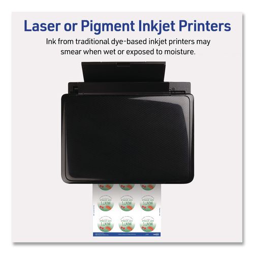 Image of Avery® 05657 Waterproof Round Labels with Sure Feed Technology, Laser/Pigment-Based Inkjet, 2" dia, Matte White, 12/Sheet, 8 Sheets/Pack