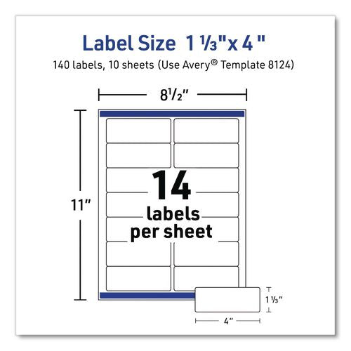 Image of Avery® 08124 Matte Clear Address Labels with Sure Feed Technology, Inkjet/Laser, 1.33 x 4, 14/Sheet, 10 Sheets/Pack