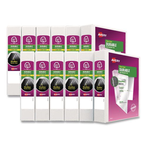 Image of Avery® 09401CT Durable View Binder with DuraHinge and EZD Rings, 3 Rings, 1.5" Capacity, 11 x 8.5, White, 12/Carton