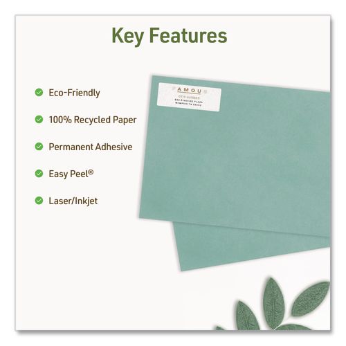 Image of Avery® 48806 EcoFriendly Recycled Return Address Labels, Inkjet/Laser, 0.66 x 1.75, White, 60/Sheet, 10 Sheets/Pack