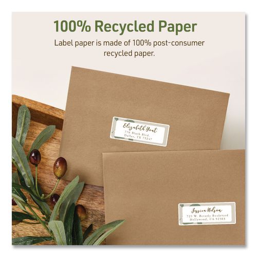 Image of Avery® 48806 EcoFriendly Recycled Return Address Labels, Inkjet/Laser, 0.66 x 1.75, White, 60/Sheet, 10 Sheets/Pack