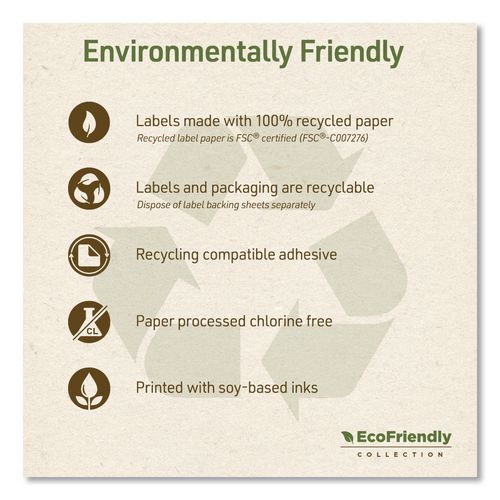 Image of Avery® 48806 EcoFriendly Recycled Return Address Labels, Inkjet/Laser, 0.66 x 1.75, White, 60/Sheet, 10 Sheets/Pack