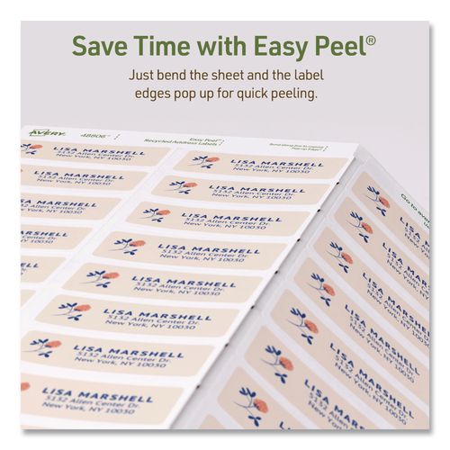 Image of Avery® 48806 EcoFriendly Recycled Return Address Labels, Inkjet/Laser, 0.66 x 1.75, White, 60/Sheet, 10 Sheets/Pack