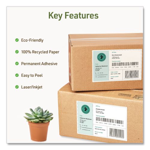 Image of Avery® 48808 EcoFriendly Recycled Shipping Labels, Inkjet/Laser, 5.5 x 8.5, White, 2/Sheet, 10 Sheets/Pack