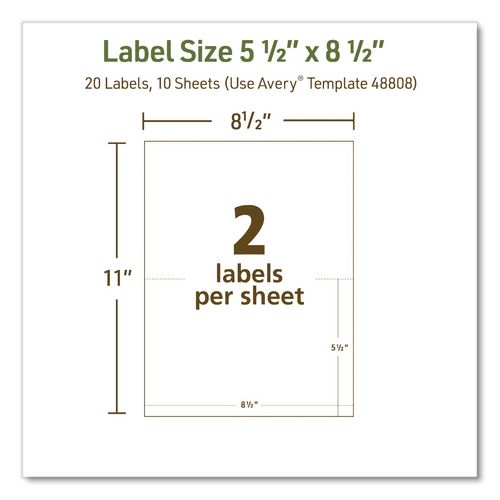 Image of Avery® 48808 EcoFriendly Recycled Shipping Labels, Inkjet/Laser, 5.5 x 8.5, White, 2/Sheet, 10 Sheets/Pack