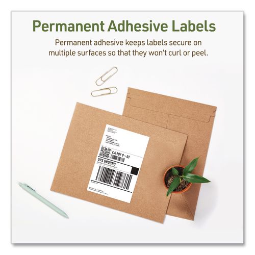 Image of Avery® 48808 EcoFriendly Recycled Shipping Labels, Inkjet/Laser, 5.5 x 8.5, White, 2/Sheet, 10 Sheets/Pack