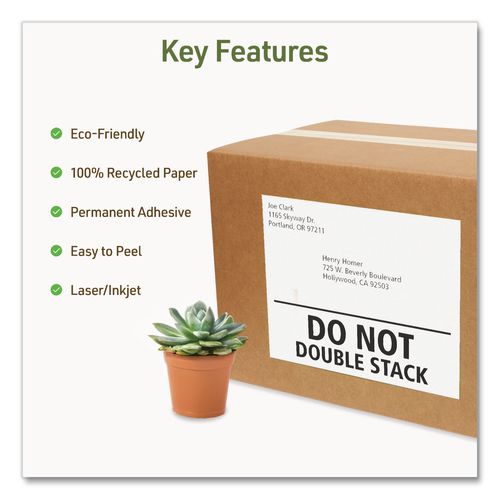 Image of Avery® 48809 EcoFriendly Recycled Shipping Labels, Inkjet/Laser, 8.5 x 11, White, 1/Sheet, 10/Pack