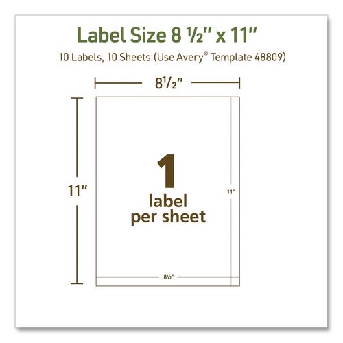 Image of Avery® 48809 EcoFriendly Recycled Shipping Labels, Inkjet/Laser, 8.5 x 11, White, 1/Sheet, 10/Pack