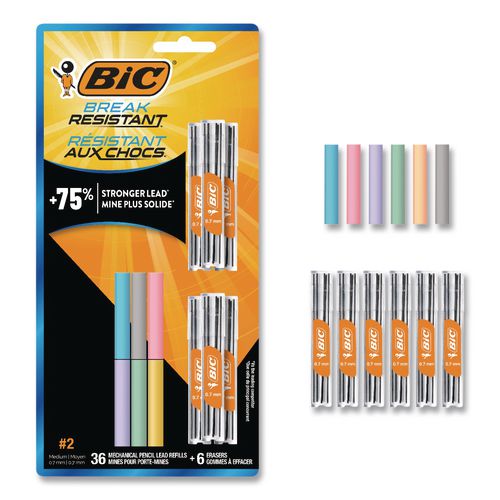 Image of BIC® LMV7PR42-AST Break Resistant Lead Refills, 0.7 mm, HB, Black, 6 Leads/Tube, 6 Tubes/Pack