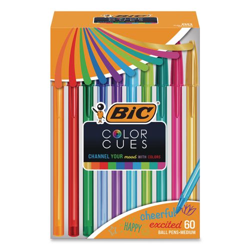 Image of BIC® WMSUA60-AST Color Cues Cristal Xtra Smooth Ballpoint Pen, Stick, Medium 1.2 mm, Assorted Ink and Barrel Colors, 60/Box