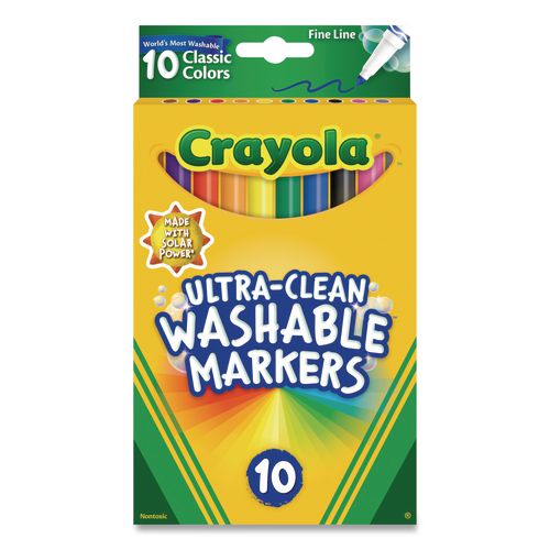 Image of Crayola® 58-7852-CS Ultra-Clean Washable Markers, Fine Bullet Tips, Assorted Colors, 10/Box, 24 Boxes/Carton