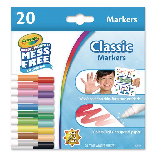 Image of Crayola® 75-2857 Color Wonder Mess-Free Markers, Broad Bullet Tips, Assorted Colors, 20/Pack