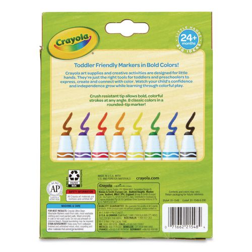 Image of Crayola® 81-1548 Toddler Friendly Ultra-Clean Washable Markers, Broad Crush-Resistant Dot Tips, Assorted Colors, 8/Pack
