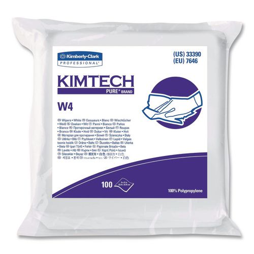 Image of Kimtech 33390 W4 Critical Task Wipers, Flat Double Bag, 3-Ply, 9 x 9, Unscented, White, 100/Bag, 5 Bags/Carton