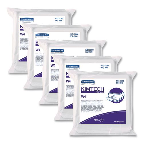 Image of Kimtech 33390 W4 Critical Task Wipers, Flat Double Bag, 3-Ply, 9 x 9, Unscented, White, 100/Bag, 5 Bags/Carton