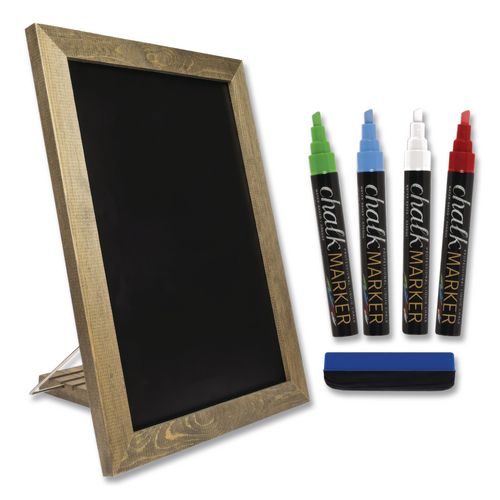 Image of Excello Global Products® EGP-HD-0100-S Magnetic Tabletop Chalkboard, Black Surface, Brown Wood Frame, 11 x 15
