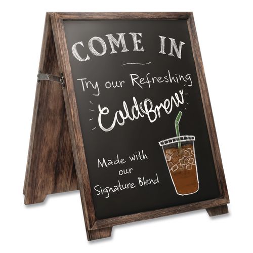 Image of Excello Global Products® EGP-HD-0547 Desktop A-Frame Chalkboard, Black Surface, Brown Wood Frame, 13 x 14.5 x 17