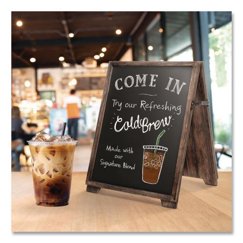 Image of Excello Global Products® EGP-HD-0547 Desktop A-Frame Chalkboard, Black Surface, Brown Wood Frame, 13 x 14.5 x 17