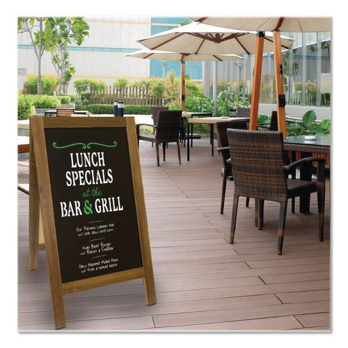 Image of Excello Global Products® GPP-0001-S Indoor/Outdoor A-Frame Sidewalk Sign, Black 18 x 29 Surface, Brown Frame, 22 x 25 x 40