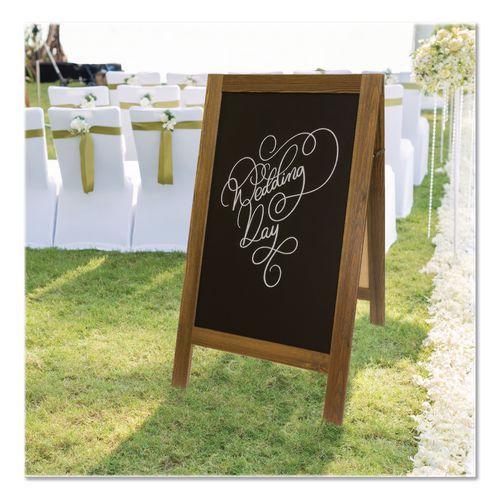 Image of Excello Global Products® GPP-0001-S Indoor/Outdoor A-Frame Sidewalk Sign, Black 18 x 29 Surface, Brown Frame, 22 x 25 x 40