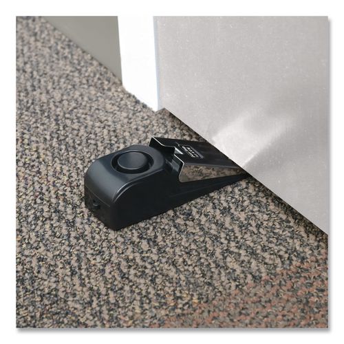 Image of Excello Global Products® SPLS-TRVL-0004 Hotel Doorstop Alarm, Wedge, Black/Silver