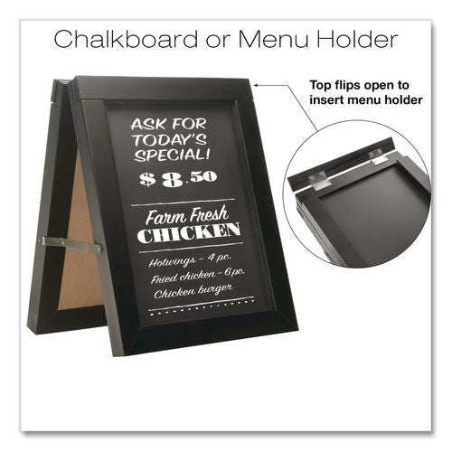 Image of Excello Global Products® EGP-MENU-AFRAME Double Sided A-Frame Chalkboard and Menu Holder, Black/Clear 8.5 x 11 Surface, Black Frame, 11 x 14