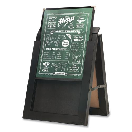 Image of Excello Global Products® EGP-MENU-AFRAME Double Sided A-Frame Chalkboard and Menu Holder, Black/Clear 8.5 x 11 Surface, Black Frame, 11 x 14