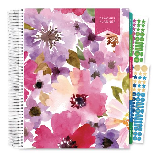 Image of Global Printed Products NAD-UNDTP-30 Deluxe Spring Floral Undated Weekly/Monthly Teacher's Lesson Planner, 7 Classes, Multicolor Cover, 11 x 8.5, 52-Week Span