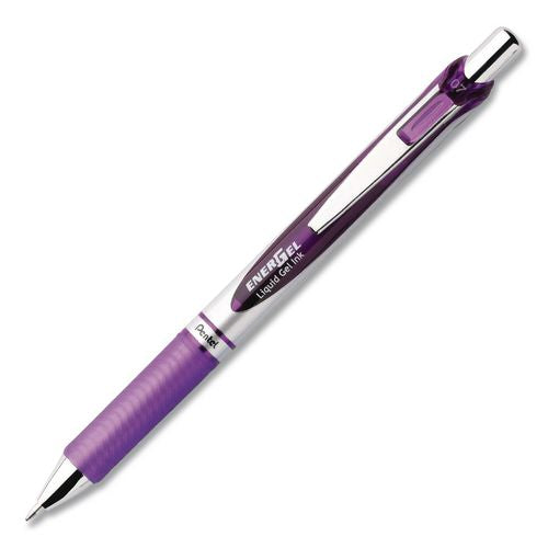 Image of Pentel® PENBL77V EnerGel RTX Deluxe Gel Pen, Retractable, Medium 0.7 mm, Violet Ink, Silver/Violet Barrel, Dozen