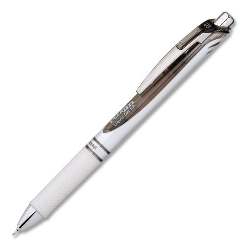 Image of Pentel® BLN75PW-A EnerGel Pearl Deluxe RTX Gel Pen, Retractable, Fine 0.5 mm, Black Ink, Pearl White/Black Barrel, Dozen