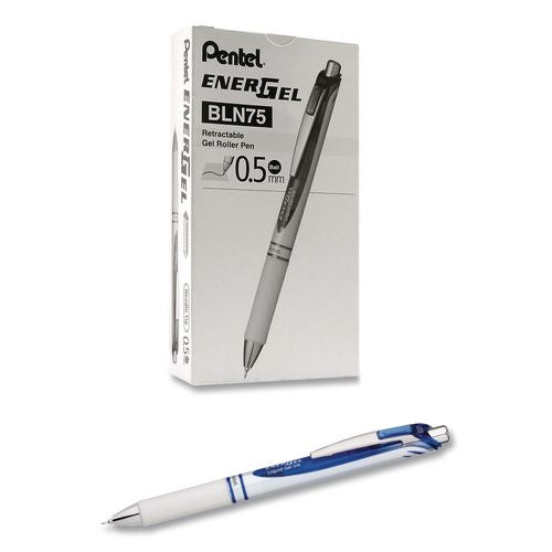 Image of Pentel® BLN75PW-C EnerGel Pearl Deluxe RTX Gel Pen, Retractable, Fine 0.5 mm, Blue Ink, Pearl White/Black Barrel, Dozen