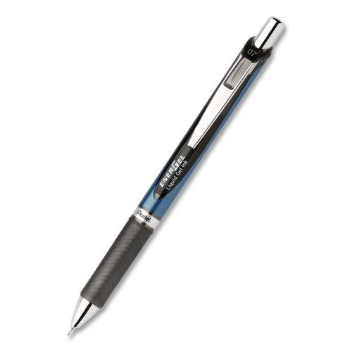 Image of Pentel® BLN77-A EnerGel RTX Deluxe Gel Pen, Retractable, Medium 0.7 mm, Black Ink, Black/Blue Barrel, Dozen