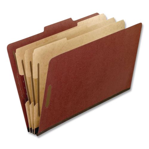 Image of Pendaflex® 2357R Heavy-Duty Pressboard Classification Folder, 2/5-Cut Tab, Expands 2", 3 Dividers, 8 Fasteners, Legal Size, Brick Red, 10/Box