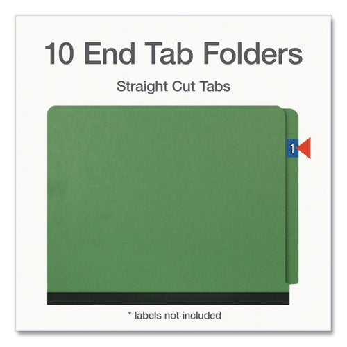Image of Pendaflex® 1006948 Heavy-Duty Pressboard End Tab Classification Folders, Expands 2", 2 Dividers, 6 Fasteners, Letter Size, Green, 10/Box