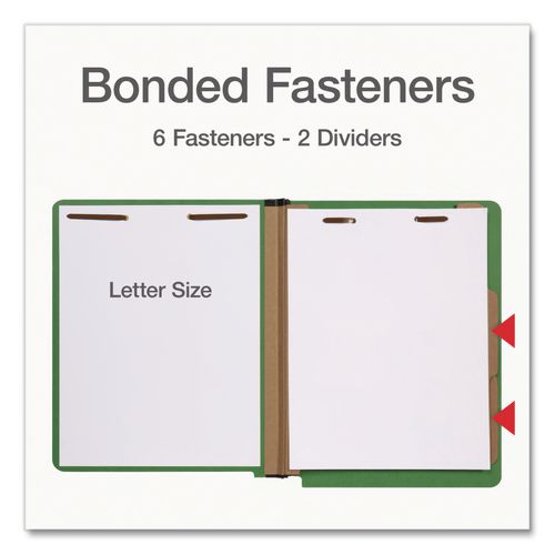 Image of Pendaflex® 1006948 Heavy-Duty Pressboard End Tab Classification Folders, Expands 2", 2 Dividers, 6 Fasteners, Letter Size, Green, 10/Box