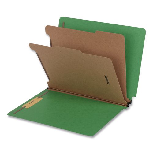 Image of Pendaflex® 1006948 Heavy-Duty Pressboard End Tab Classification Folders, Expands 2", 2 Dividers, 6 Fasteners, Letter Size, Green, 10/Box