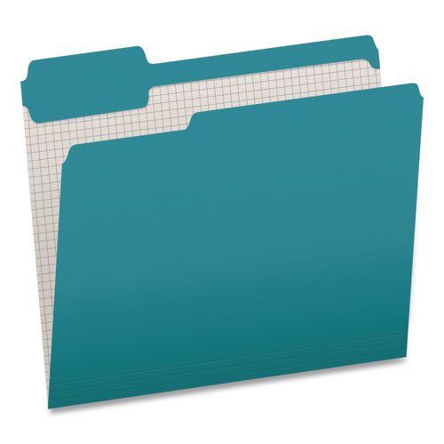 Image of Pendaflex® 1006995 Double-Ply Reinforced Top Tab Colored File Folders, 1/3-Cut Tabs: Assorted, Letter, 0.75" Expansion, Teal, 100/Box