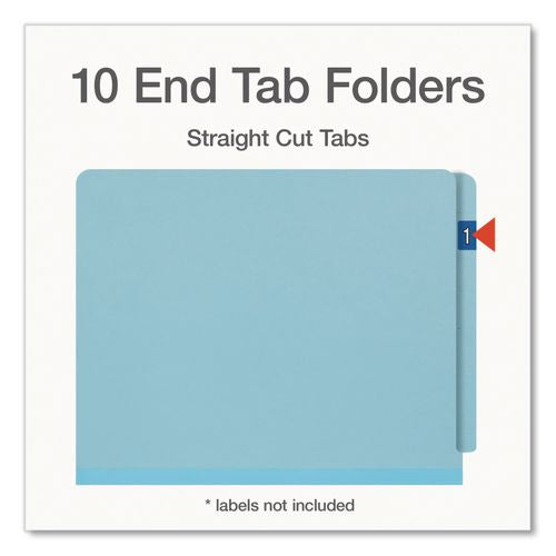 Image of Pendaflex® 1007077 Heavy-Duty Pressboard End Tab Classification Folders, Expands 2", 2 Dividers, 6 Fasteners, Letter Size, Light Blue, 10/Box