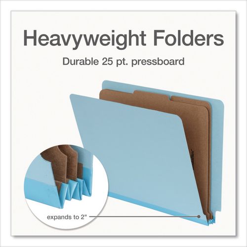 Image of Pendaflex® 1007077 Heavy-Duty Pressboard End Tab Classification Folders, Expands 2", 2 Dividers, 6 Fasteners, Letter Size, Light Blue, 10/Box