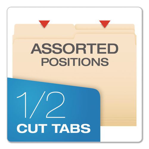 Image of Pendaflex® R752 1/2 Reinforced Top File Folders, 1/2-Cut Tabs: Assorted Positions, Letter Size, Manila, 100/Box